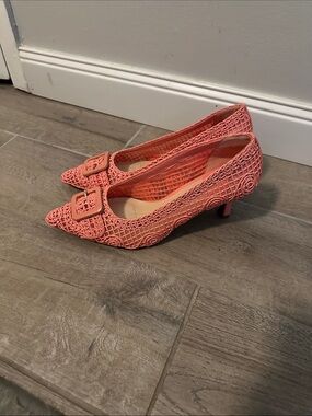 Alex Marie Coral Crochet Pointed Buckle Heels